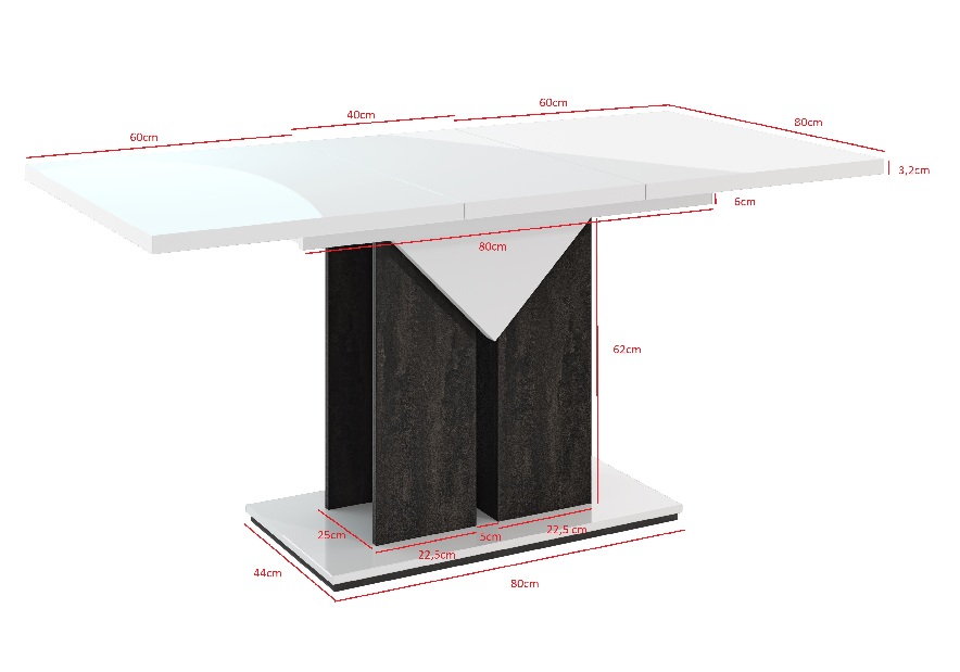 Jedálenský stôl Tarni (lesk biely + tmavosivá) (pre 4 až 6 osôb)