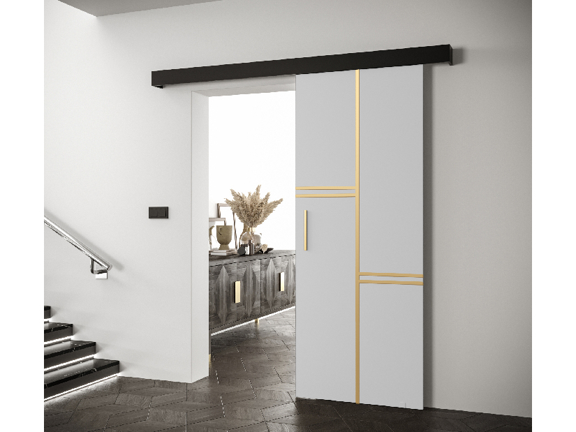 Posuvné dvere 90 cm Sharlene VIII (biela matná + čierna matná + zlatá)