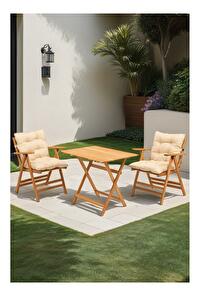 Súprava záhradného stola a stoličiek Kikadu 2 (prírodná + krémová) (pre 2 osoby)