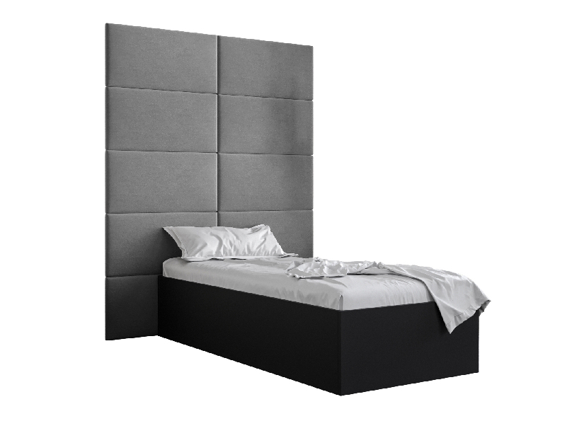 Jednolôžková posteľ s čalúneným čelom 90 cm Brittany 1 (čierna matná + sivá) (s roštom)