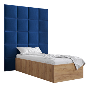 Jednolôžková posteľ s čalúneným čelom 90 cm Brittany 3 (dub craft zlatý + modrá) (s roštom)