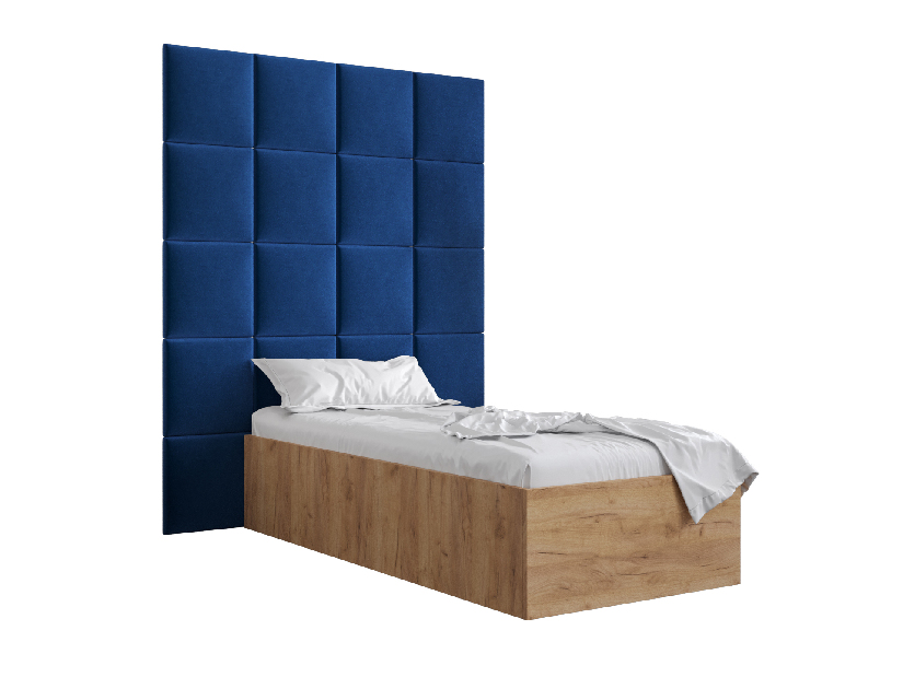 Jednolôžková posteľ s čalúneným čelom 90 cm Brittany 3 (dub craft zlatý + modrá) (s roštom)