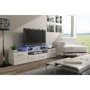 TV stolík + skrinka Mirjan Blaise (biela + lesk biely) (osvetlenie LED biele)