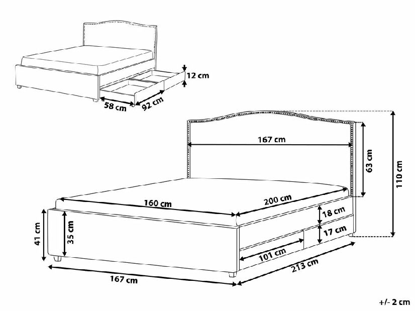 Manželská posteľ 160 cm MONTHY (s roštom, úl. priestorom a LED osvetlením) (sivá)