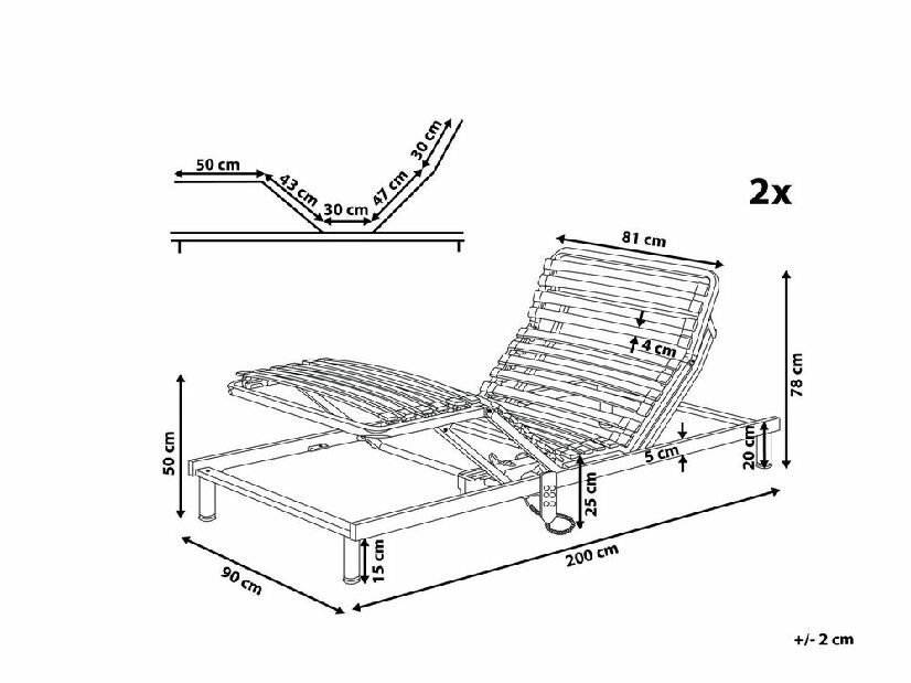 Set 2 ks. elektricky nastaviteľných lamelových roštov 200x180 cm COMENDO (drevo) (strieborná)