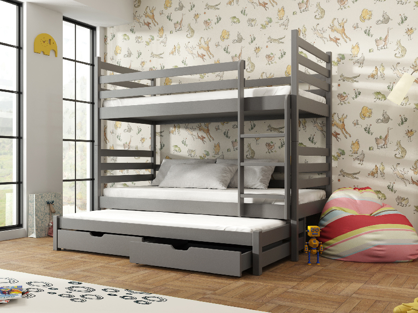 Detská posteľ 90 x 200 cm TORI (s roštom a úl. priestorom) (grafit) *výpredaj