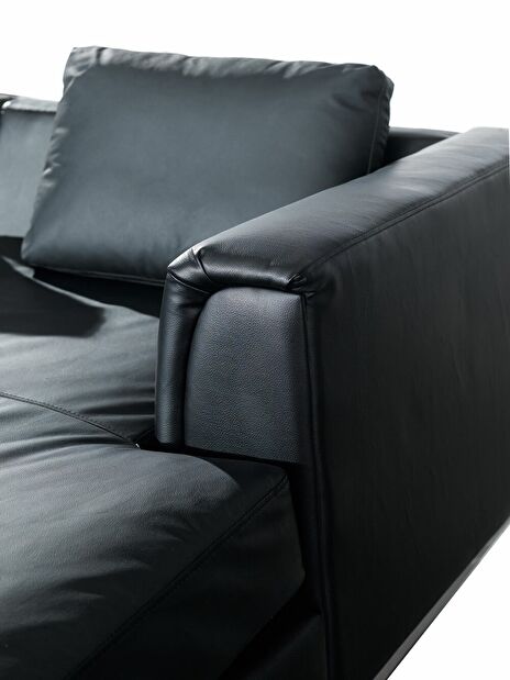 Kožená rohová sedačka Oulu (čierna) (s taburetkou) (P)