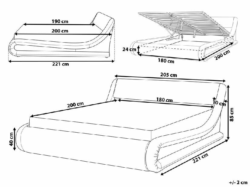Manželská posteľ 180 cm AVENUE (s roštom a úl. priestorom) (čierna)