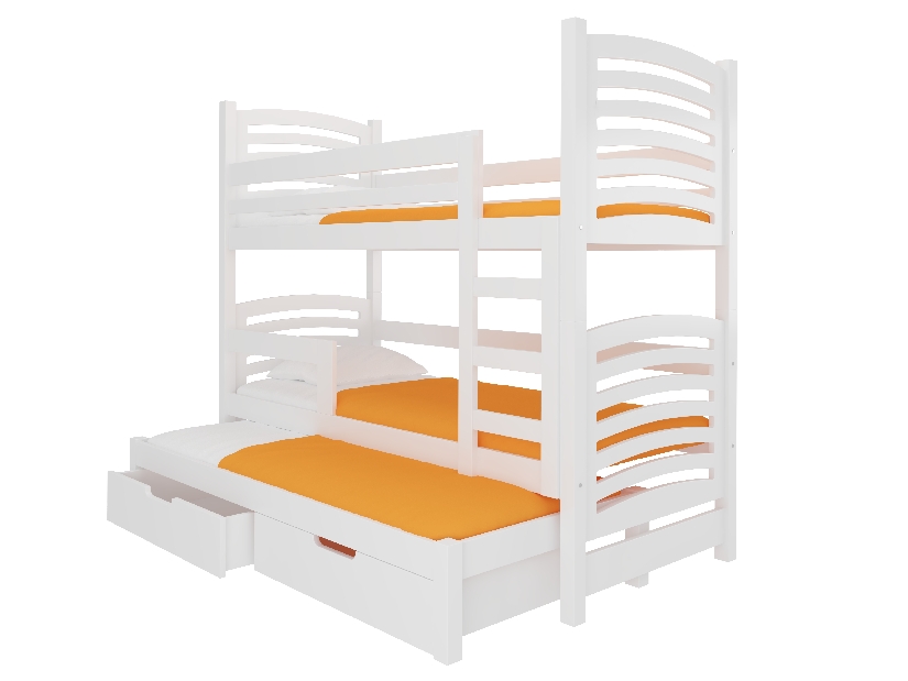 Poschodová detská posteľ 180x75 cm Stanislava (s roštom a matracom) (biela)