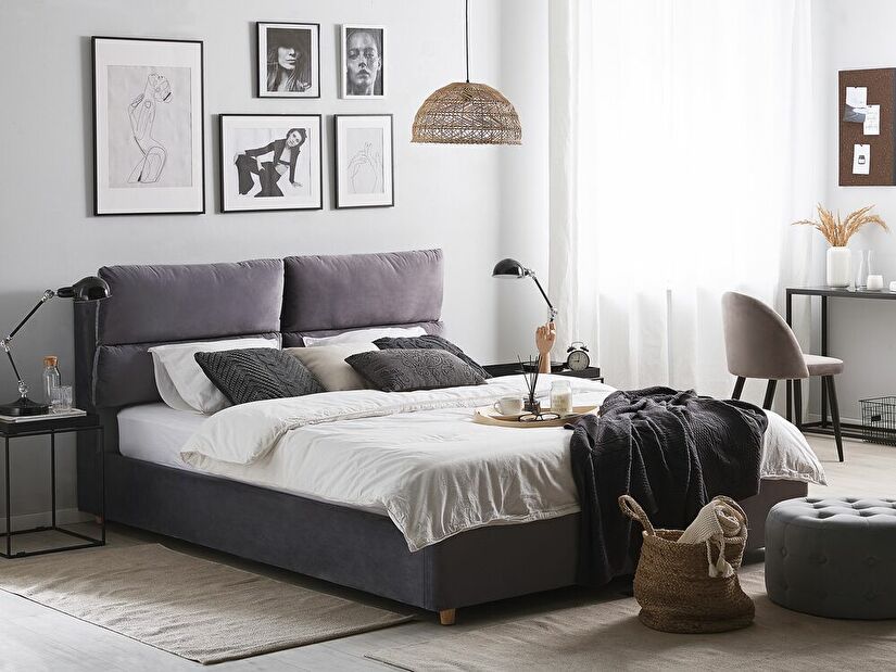 Manželská posteľ 140 cm BALSAS (textil) (sivá) (s roštom)