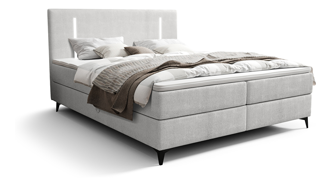 Manželská posteľ 180 cm Ortega Comfort (sivá) (s roštom a matracom, s úl. priestorom) (s LED osvetlením)