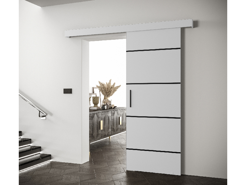 Posuvné dvere 90 cm Sharlene IV (biela matná + biela matná + čierna)