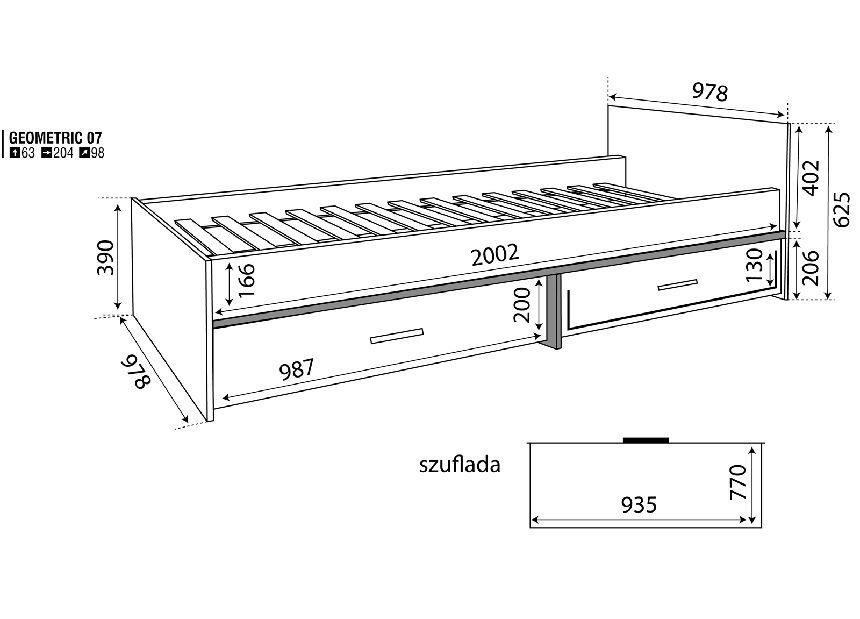 Jednolôžková posteľ 90 cm Geometric 07 Akácia (s roštom a úl. priestorom)
