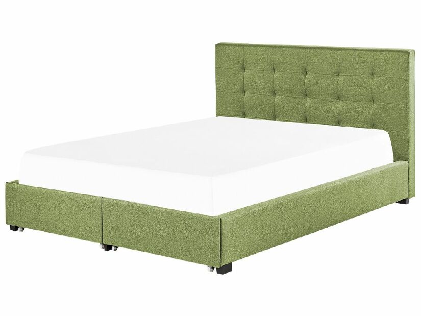 Manželská posteľ 180 cm Rhiannon (zelená) (s roštom a úložným priestorom)