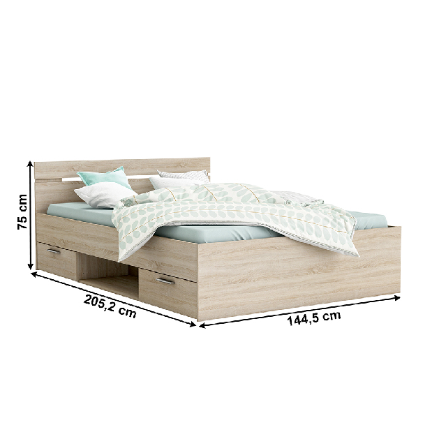 Manželská posteľ 140 cm Myriam (dub sonoma) (bez matraca a roštu)