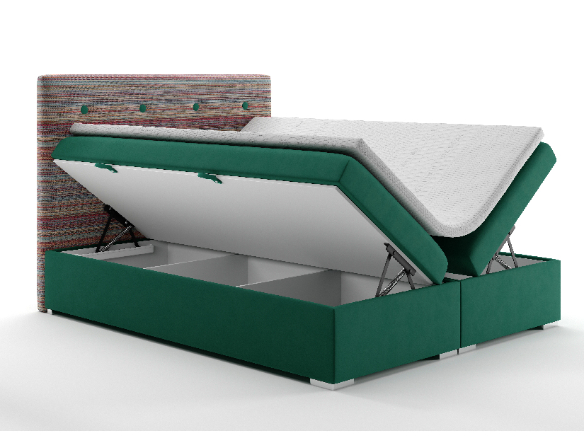 Kontinentálna posteľ 160 cm Rinoletto (tmavozelená + viacfarebné) (s úložným priestorom)