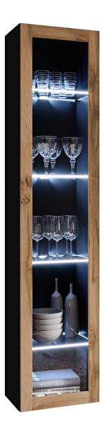 Vitrína 180 sklo Zylia (čierna + dub wotan) (osvetlenie LED RGB farebné)