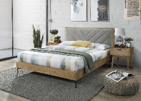 Manželská posteľ 160 cm Margerie (sivá + prírodná + čierna) (s roštom)
