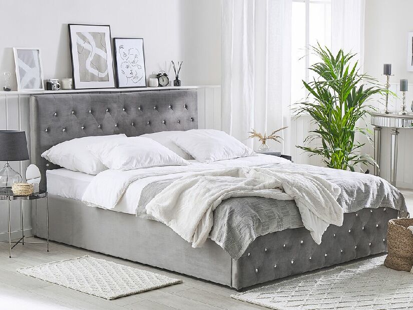 Manželská posteľ 140 cm AMESIA (sivá) (s roštom a úl. priestorom)