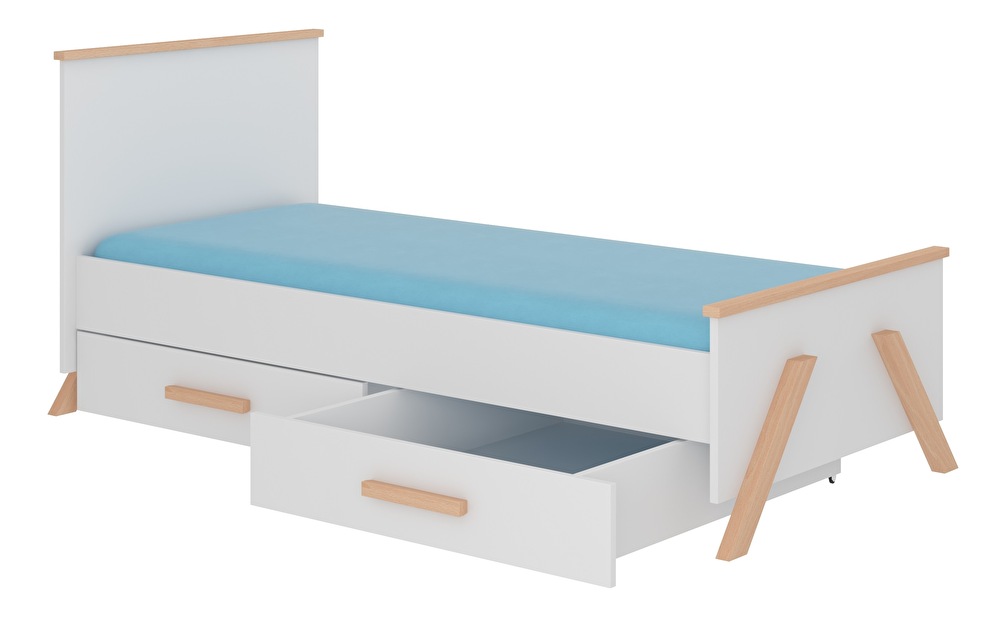 Detská posteľ 180x80 cm Karolina (s roštom a matracom) (buk natural + biela)