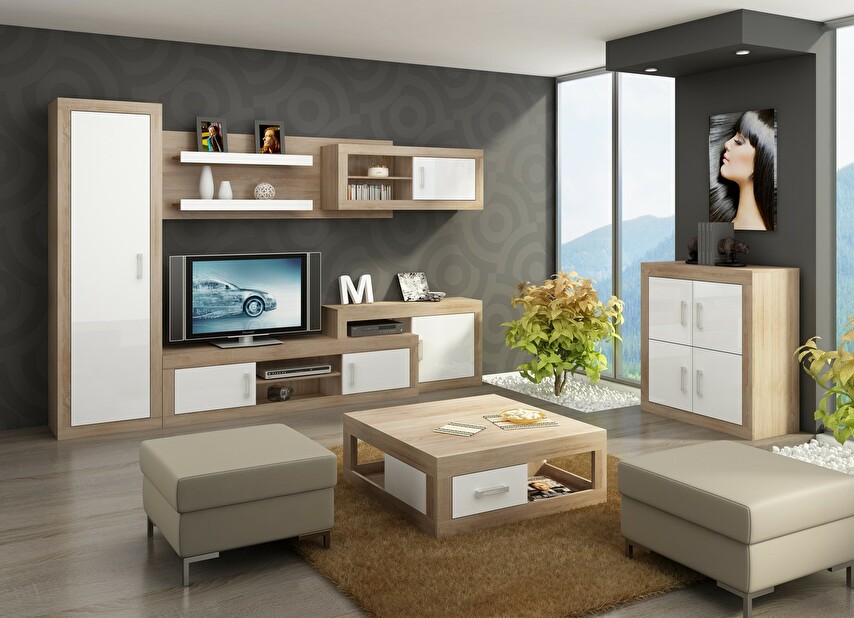 Obývacia izba Verin 3 Sonoma svetlá + Lesk biely