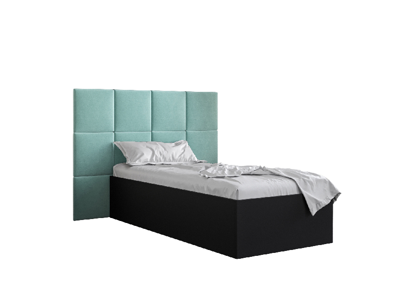 Jednolôžková posteľ s čalúneným čelom 90 cm Brittany 4 (čierna matná + mätová) (s roštom)