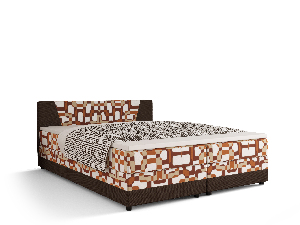 Manželská posteľ Boxspring 140 cm Linda Comfort (vzor + tmavohnedá) (s matracom a úložným priestorom)