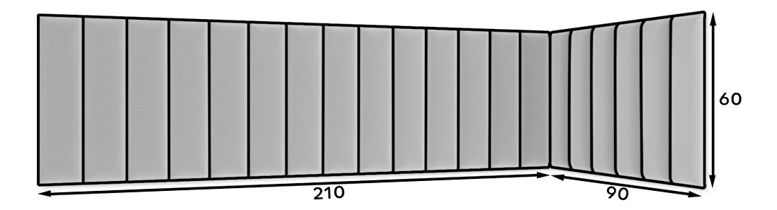 Set 20 čalúnených panelov Quadra 210x90x60 cm (sivá)