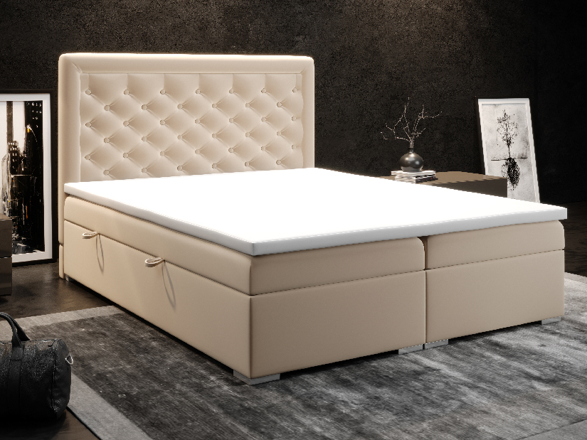 Kontinentálna posteľ 140 cm Gllamy (biela ekokoža) (s úložným priestorom)