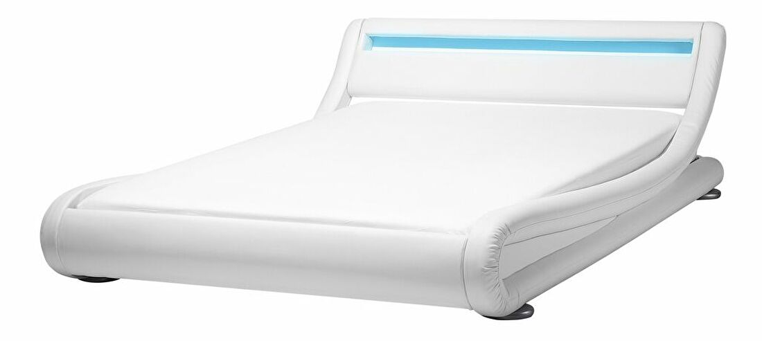 Manželská posteľ 140 cm AVENUE (s roštom a LED osvetlením) (biela)