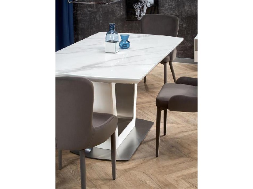 Rozkladací jedálenský stôl 160-200 cm Birgit (mramor biely) (pre 6 8 osôb)