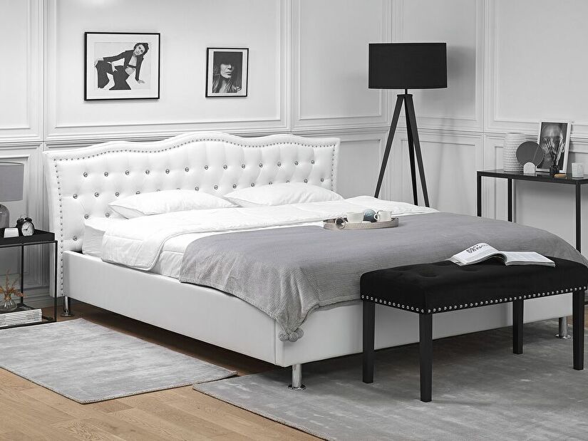 Manželská posteľ 180 cm MATH (s roštom) (biela)