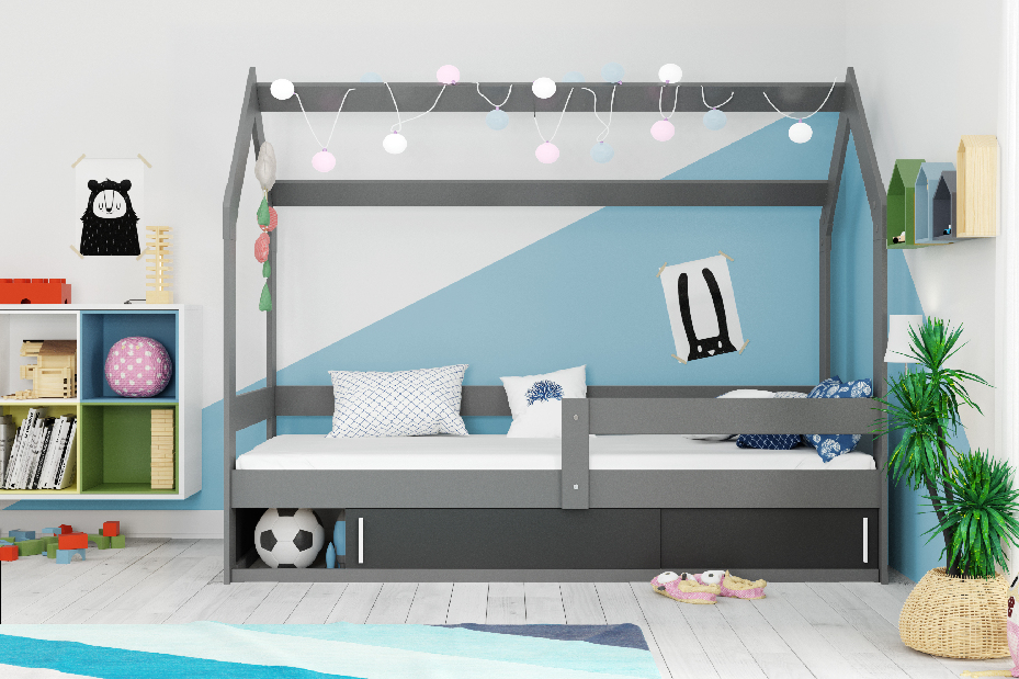 Detská posteľ 80 cm Dormo (grafit + čierna) (s roštom, matracom a úl. priestorom)