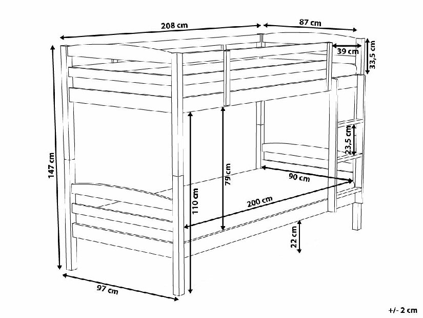 Poschodová posteľ 90 cm RESPOND (s roštom) (modrá)