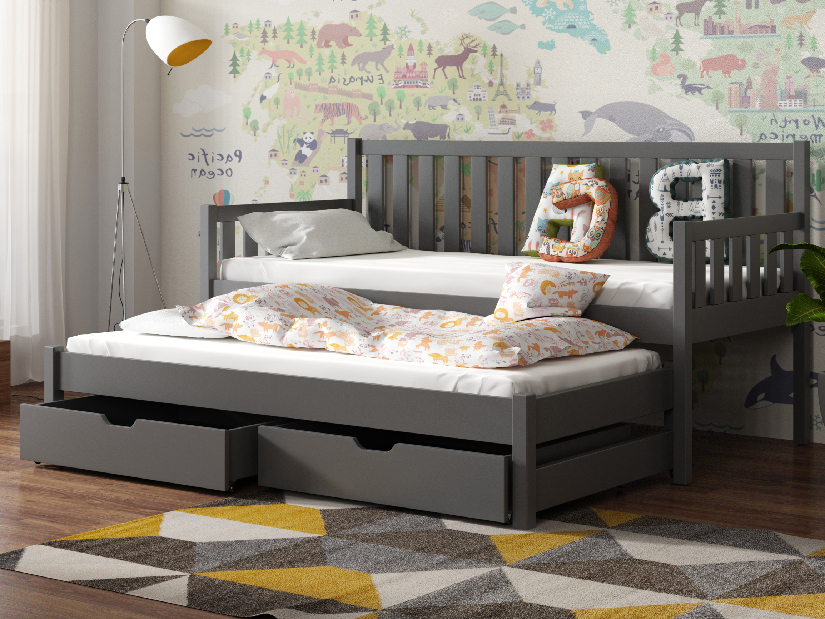 Detská posteľ 90 x 190 cm SUZI (s roštom a úl. priestorom) (grafit)
