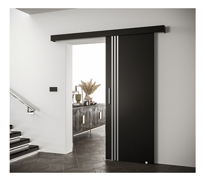 Posuvné dvere 90 cm Sharlene VI (čierna matná + čierna matná + strieborná)