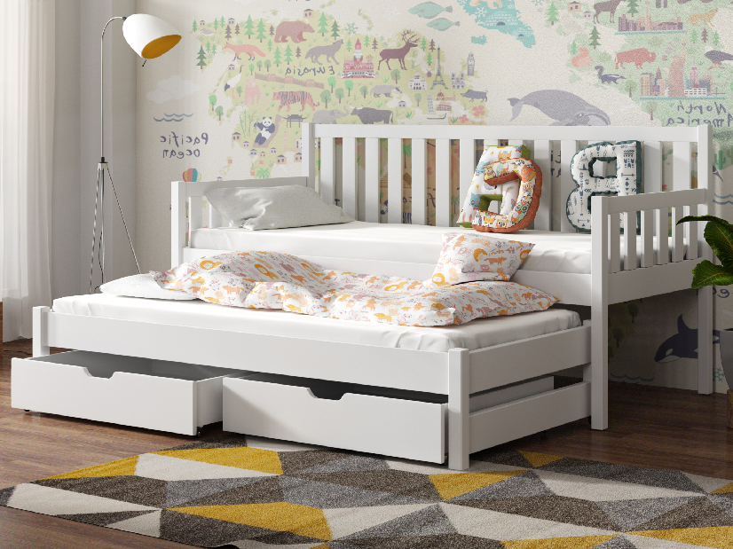 Detská posteľ 90 x 200 cm SUZI (s roštom a úl. priestorom) (biela)