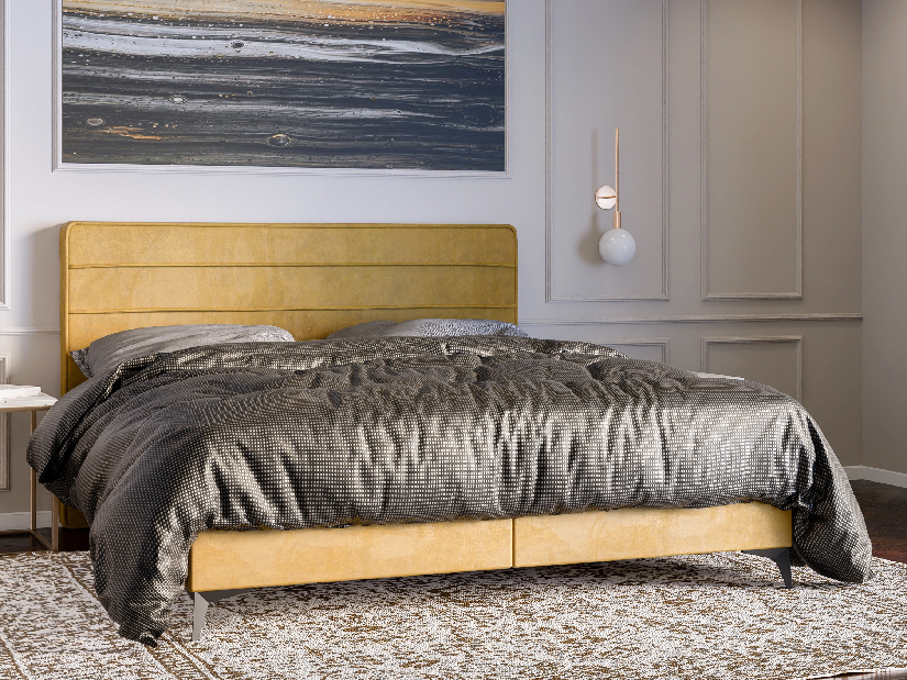 Kontinentálna posteľ 160 cm Horazio (žltá) (s matracom a úl. priestorom)