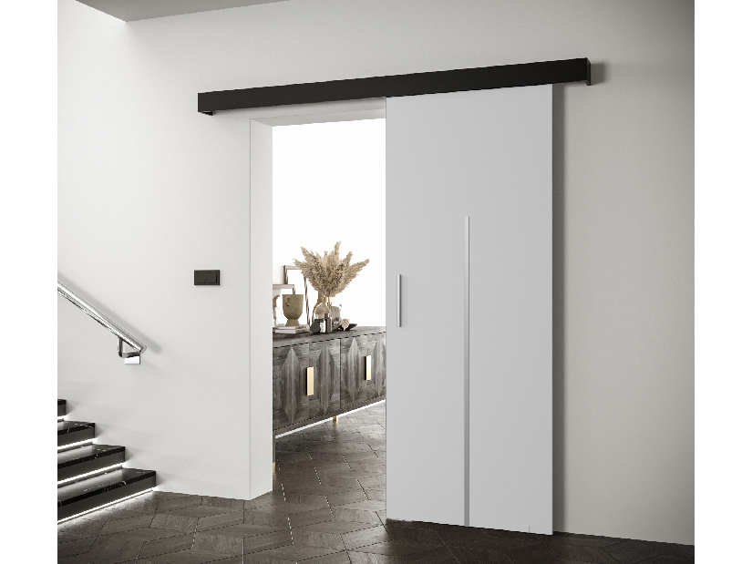 Posuvné dvere 90 cm Sharlene X (biela matná + čierna matná + strieborná)