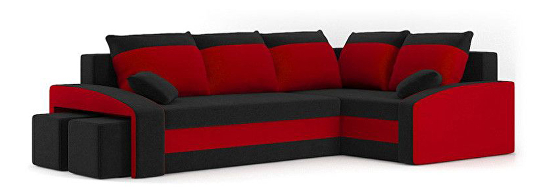 Rohová sedačka Gyan (čierna + červená) (s taburetkou) (P)