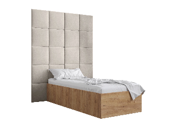 Jednolôžková posteľ s čalúneným čelom 90 cm Brittany 3 (dub craft zlatý + krémová) (s roštom)