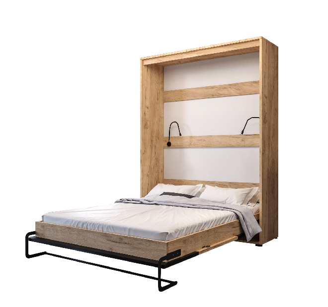 Sklápacia posteľ 160 Cassie (craft zlatý + čierna matná) (vertikálna) (s osvetlením)