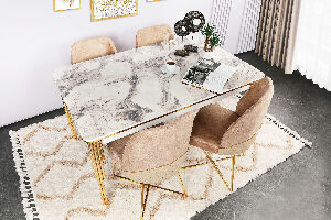 Rozkladací jedálenský stôl (pre 6 osôb) Diana (Zlatá + Biela)
