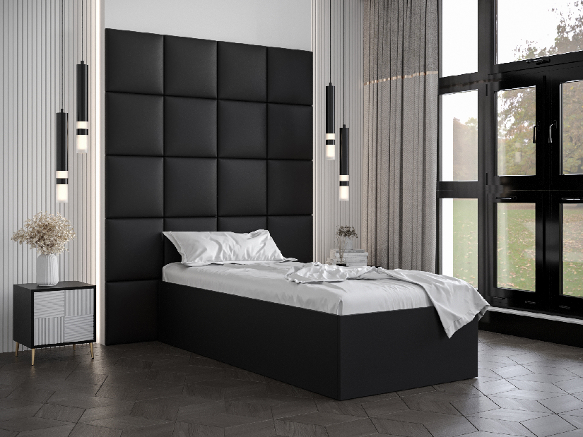 Jednolôžková posteľ s čalúneným čelom 90 cm Brittany 3 (čierna matná + čierna) (s roštom)
