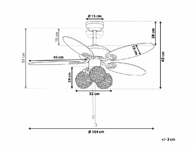 Stropný ventilátor so svetlom Huw (strieborná)