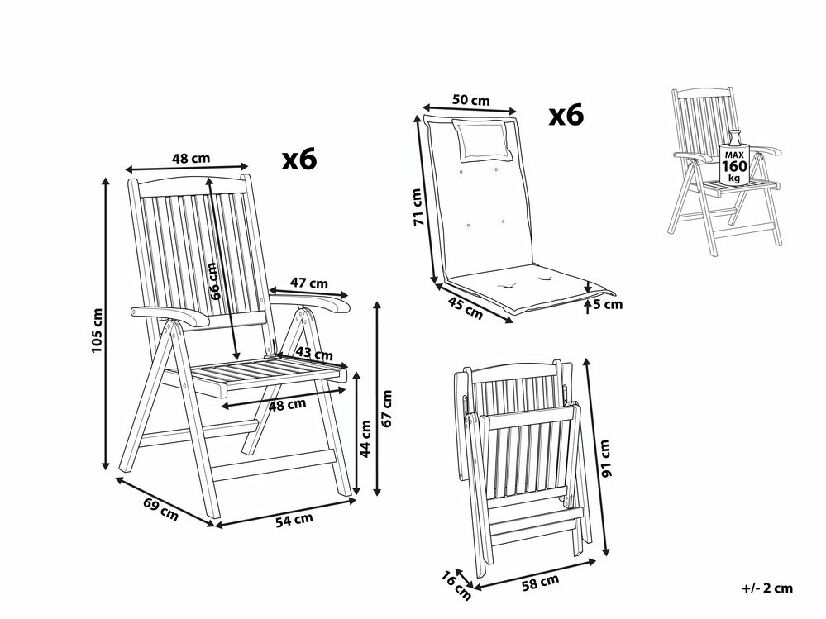 Set 6 ks. záhradných stoličiek TRATORIA (tmavočervená + béžová + sivá)