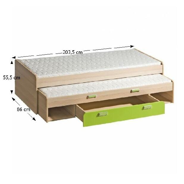 Rozkladacia posteľ 80 cm Echo L16 zelená (s dvomi matracmi a roštami)