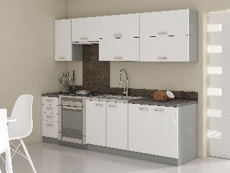 Kuchyňa Brunea 260 cm (sivá + lesk biely)