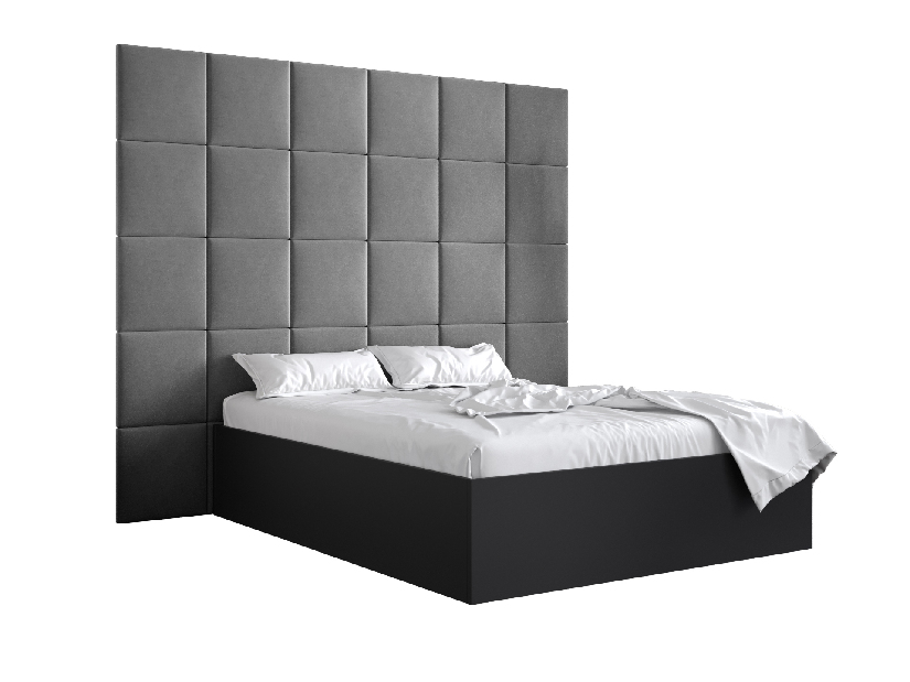 Manželská posteľ s čalúneným čelom 160 cm Brittany 3 (čierna matná + sivá) (s roštom)