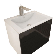 Kúpeľňová skrinka pod umyvadlo Maeve (biela + čierny extra vysoký lesk)